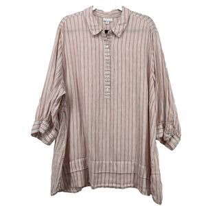 J Jill Love Linen Plus‎ Size 4X Popover Top Orange Vertical Stripe Shirt Women's
